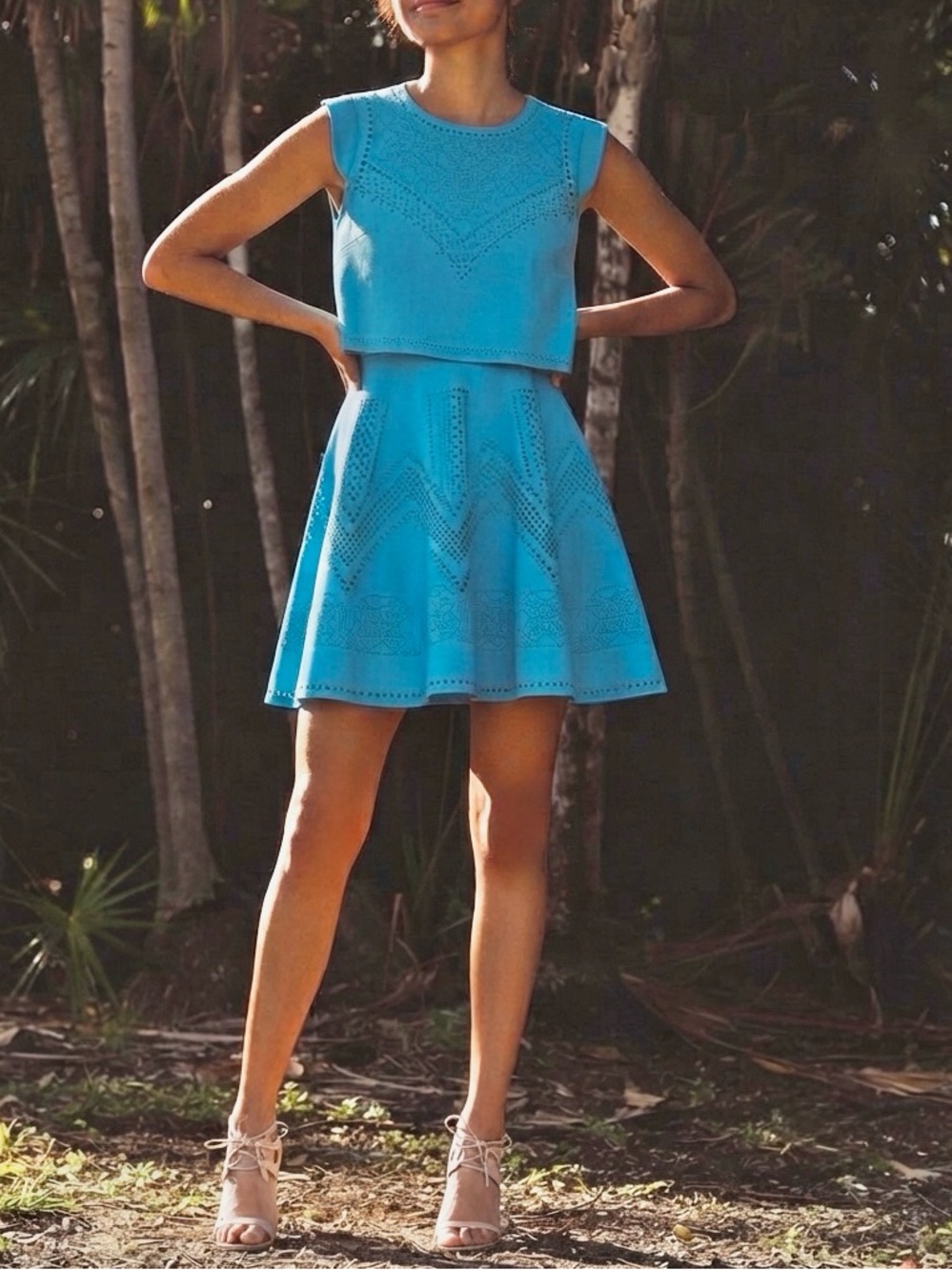 KAREN MILLEN Laser Cut Precious Blue Dress US 2